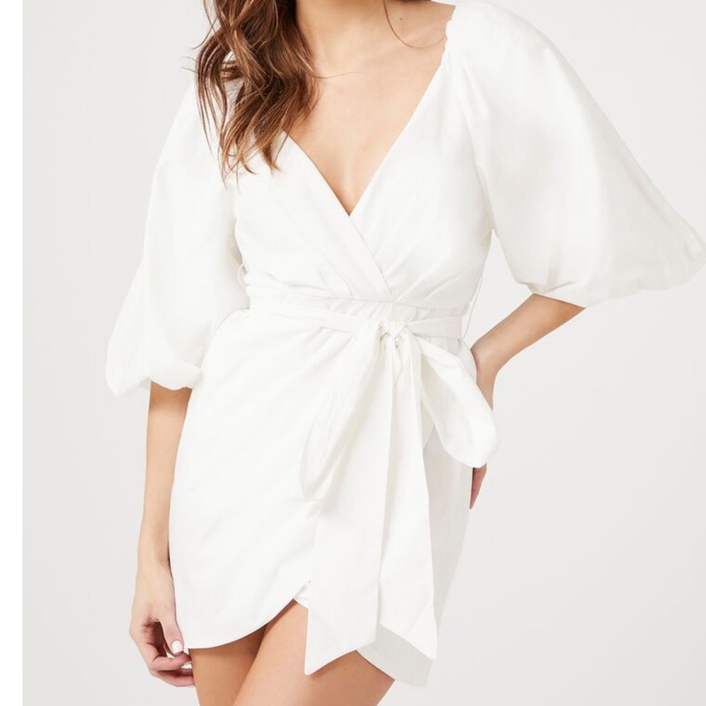 White Puff Sleeve Poplin Mini Dress (L) NWT